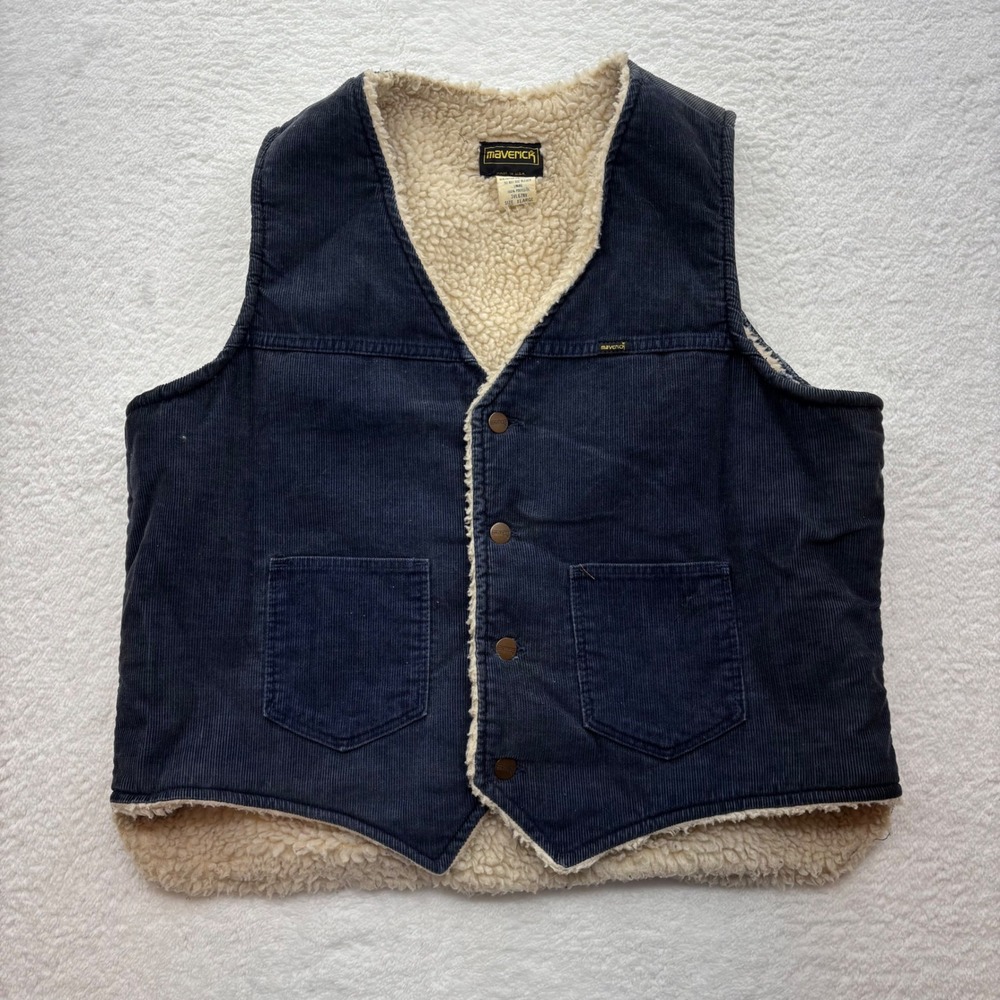 Vintage Maverick Mens Navy Corduroy Sherpa Lined Western Vest XL Made in USA